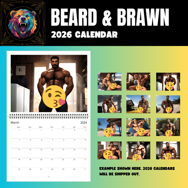 2026 Beard & Brawn Hunks DILFs Naked Calendar preview with muscular men images.
