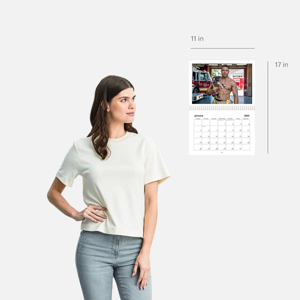 2026 Blazing Hearts & Furry Friends Calendar featuring a firefighter and a dog.