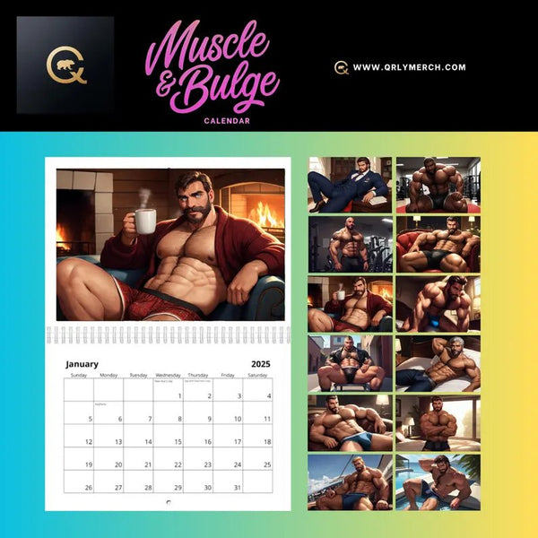 2026 Muscle and Bulge Sexy Hunks DILF Calendar featuring muscular men in playful poses.