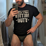 gay man taking a mirror selfie wearing a bottom duty shirt and underwear in a bathroom