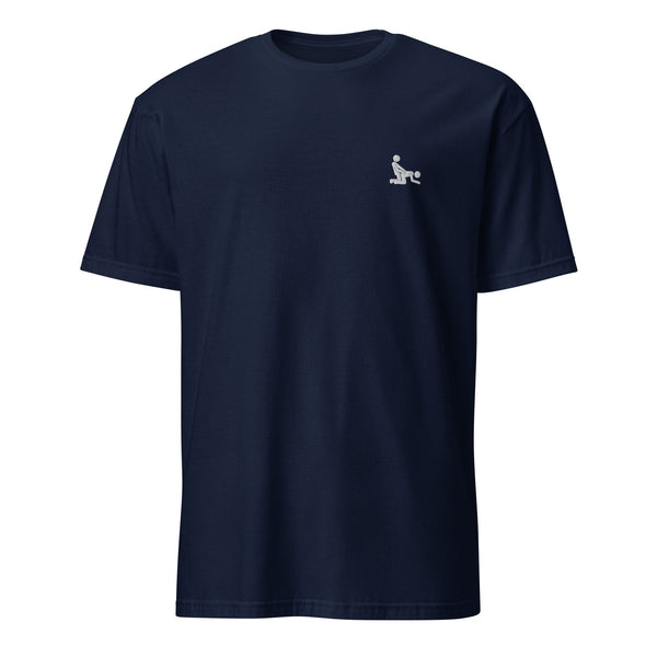 Navy blue gay shirt featuring humorous stickman graphic design, perfect for gay pride apparel.
