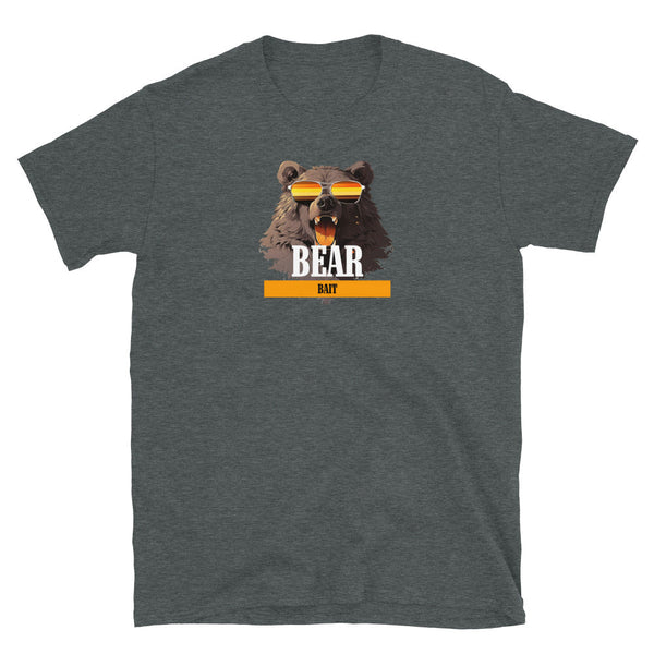 Dark grey gay shirt featuring a bear graphic and the text 'BEAR BAIT', perfect for pride apparel.