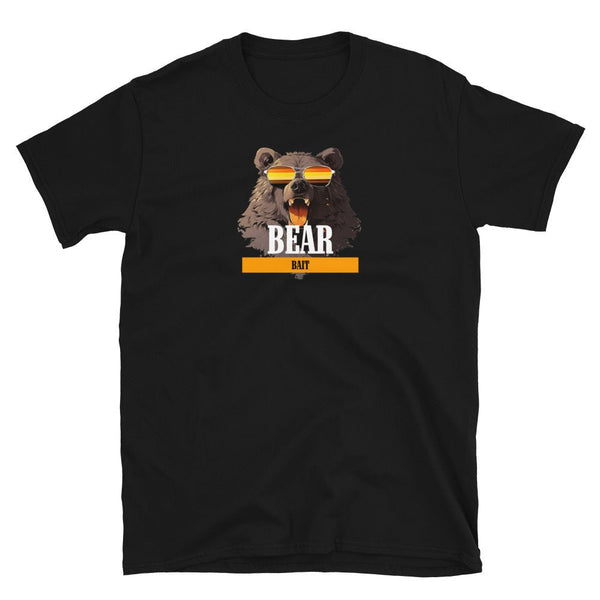 Black gay shirt featuring bear graphic with sunglasses and text 'Bear Bait'.