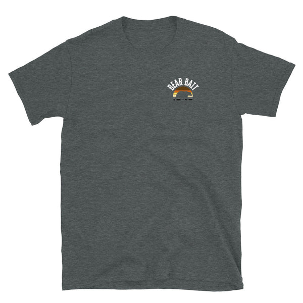 Dark Heather grey gay shirt with 'Bear Bait' graphic for LGBTQ pride.
