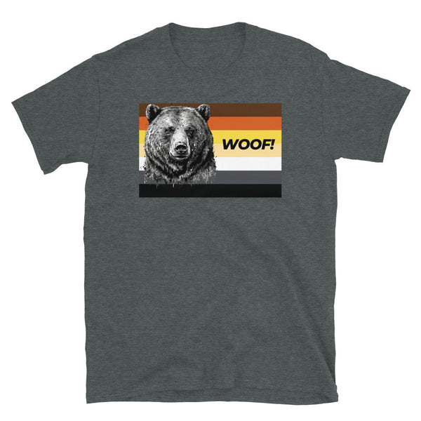 Bear Flag Gay Daddy Bear T-Shirt featuring a bear graphic and rainbow stripes.