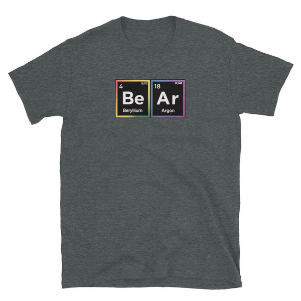 Bear Periodic Table Gay Bear LGBT Pride Rainbow For Gay Bear T-Shirt design on grey tee.