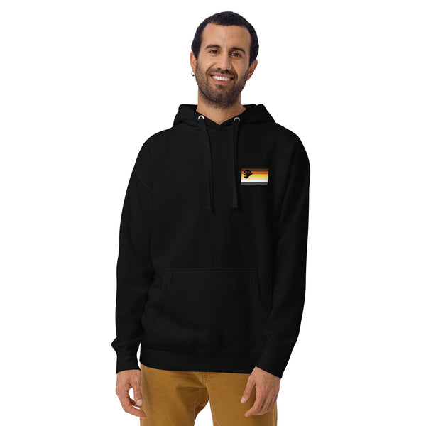 Black Bear pride Hoodie featuring gay bear design and front pouch pocket.
