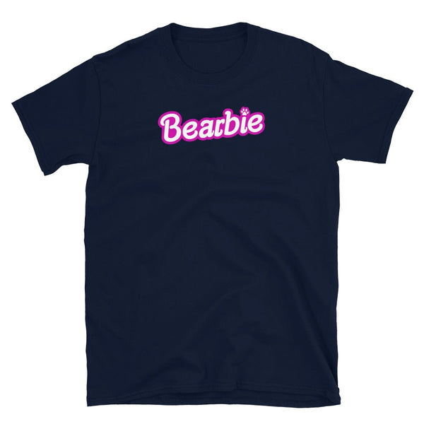 Navy blue Bearbie Tee featuring bold, playful text for gay pride apparel.