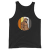 Black tank top featuring a bearded hunk in a bear onesie design, perfect gay pride apparel.