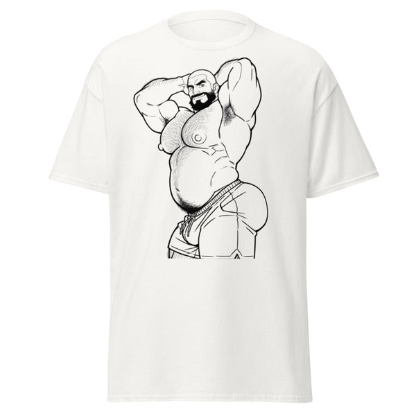 Beefy Bald Guy Gay Men Shirt, Retro Queer Homosexual Pride Memorabilia, Gay Gift on a white tee.