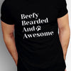Black gay shirt featuring "Beefy Bearded & Awesome" text design.