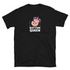 Fun black gay pride shirt featuring 'BOTTOM QUEEN' and a crown design.