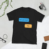 Black funny gay shirt featuring chat bubbles with text, LGBT pride apparel.