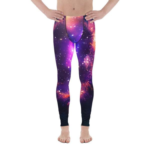 Celestial Blue Purple Nebula Galaxy Night Sky Space Pants, galaxy yoga leggings for men.