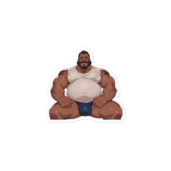 Chunky Daddy Sticker - Gay Gift - Gay Bear Sticker - cartoon muscular man in tank top.