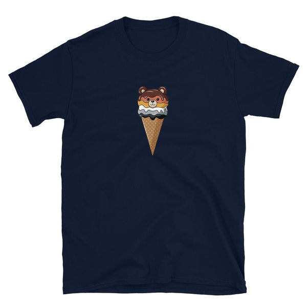 Cute Ice Cream Bear Pride Shirt featuring a bear ice cream cone graphic on navy t-shirt.