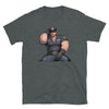 Cute Gay Bear Cop Shirt - Daddy Bear, Anime Bear Art, Uniform on dark heather t-shirt.