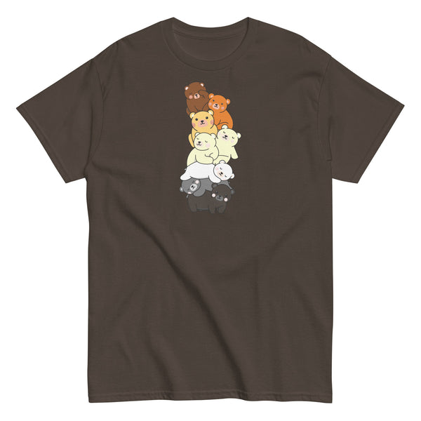 Cute Gay Bear Pride Flag Colors for Gay Bear Cubs T-Shirt featuring stacked colorful cartoon bears.