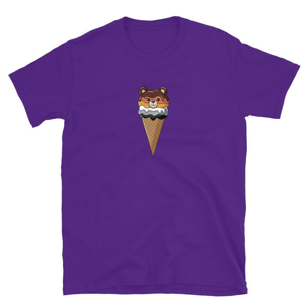 Cute Ice Cream Bear Pride Shirt featuring a bear in an ice cream cone, purple tee.