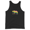 Black tank top featuring a rainbow bear graphic, perfect for gay pride events.