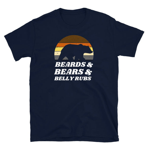 Cute Gay Bear Tshirt, Beards Bears Belly Rubs Tee Shirt | Gay Bear Shirt | Gift, navy blue shirt with bear graphic.