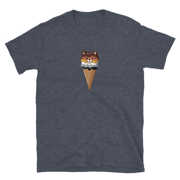 Cute Ice Cream Bear Pride Shirt with bear and ice cream cone graphic on navy tee.