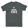 Daddy Gay T-Shirt featuring a muscular male graphic, grey fabric, pride apparel.