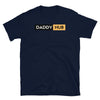 Daddy Hub Leather Daddy Gay LGBTQ Pride Leather Daddy Gay Pride navy blue gay shirt, bold logo design.