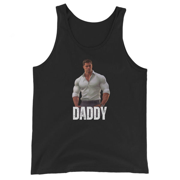 Black tank top featuring a muscular man and the word Daddy, perfect as gay gift.
