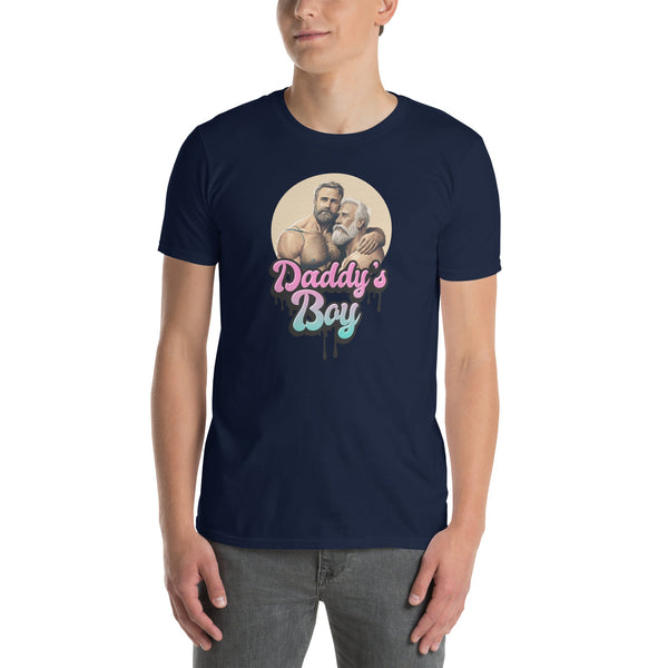 Daddy's Boy Gay Bear T-Shirt | Men Embrace Design | LGBT Pride Tee worn by model.