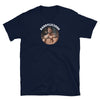 Daddylicious Muscle Dad Daddy Gay T-Shirt featuring a muscular man design, navy color, gay pride apparel.