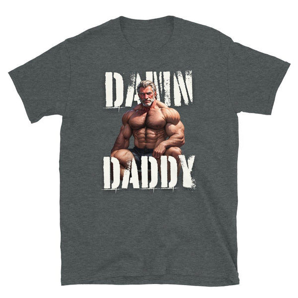 Damn Daddy - Gay Older Daddy Gay T-Shirt featuring muscular man graphic on dark shirt.
