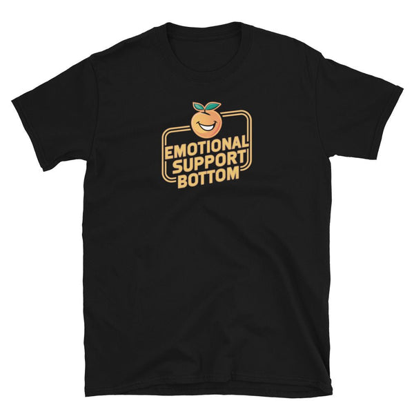 Emotional Support Bottom T-Shirt in black, featuring playful graphics for gay pride apparel.