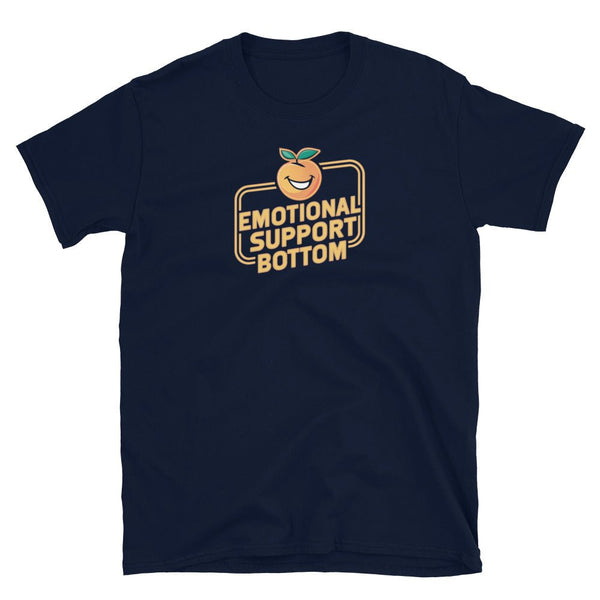 Emotional Support Bottom T-Shirt, navy gay pride apparel with humorous design.