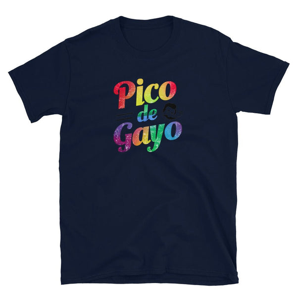 Funny Cinco De Mayo LGBT Shirt | Pico De Gayo | colorful graphic design on navy shirt.