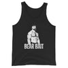 Black tank top featuring a muscular man graphic and 'BEAR BAIT' text for gay pride apparel.