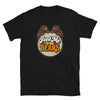 Black t-shirt featuring 'Feed Me to the Bears' design, gay pride apparel for men.