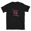 Black funny gay shirt with playful text design for pride apparel.