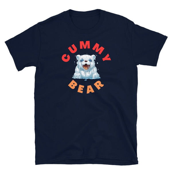 Funny Gay Pride - Bear T-Shirt with Cummy Bear graphic and colorful text