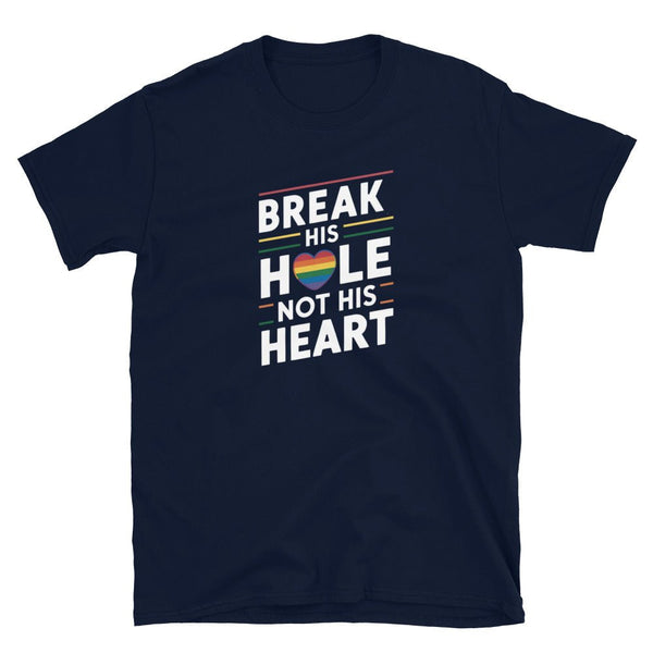 Navy blue gay shirt with humorous text, LGBTQ pride design, funny gay gift.