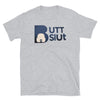 Grey gay shirt featuring raunchy 'Butt Slut' graphic design.