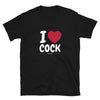 Funny Gay Shirt featuring bold "I love Cock Tails" graphic on black fabric.