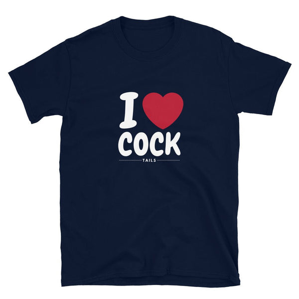 Funny Gay Shirt featuring 'I love Cock Tails' design on navy fabric.