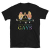 Funny Gay Shirt - Let's Summon Gays T-Shirt featuring colorful graphics on black fabric.