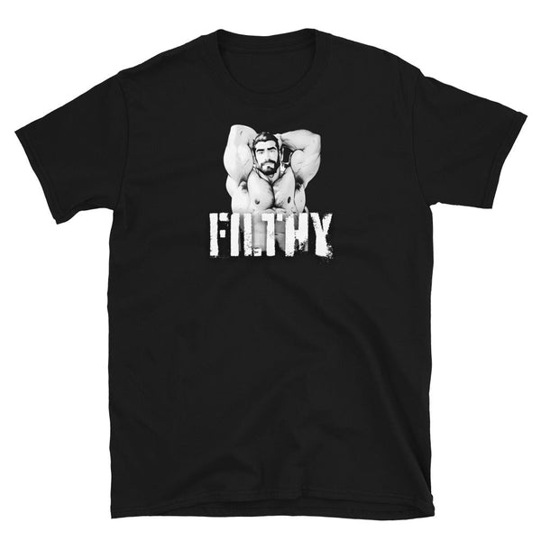 Funny Muscle Bear Gay Shirt for men, Filthy Tee, Gift for Gay Guy, Sarcastic LBGTQ Shirt in black.