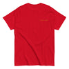 Bright red unisex tee featuring '0 Feet Away' text, perfect gay pride apparel.