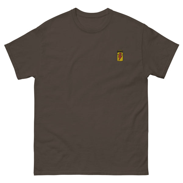 Funny Rush Incense Poppers - Embroidery Pocket Tee in dark brown with graphic design.