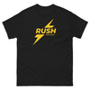 Funny Rush Incense Poppers Graphic Tee in black with bold yellow lightning design