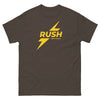 Funny Rush Incense Poppers Graphic Tee in brown with yellow lightning bolt design.