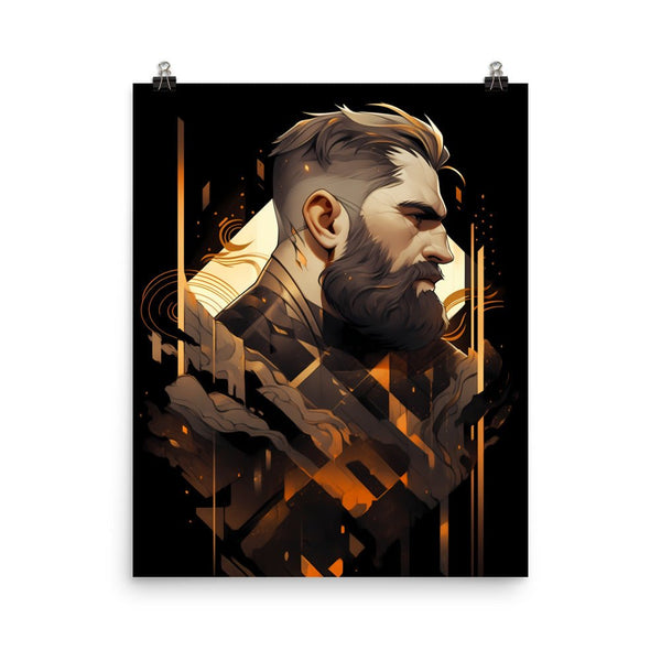 Bearded hot daddy poster featuring vibrant abstract design in dark tones.